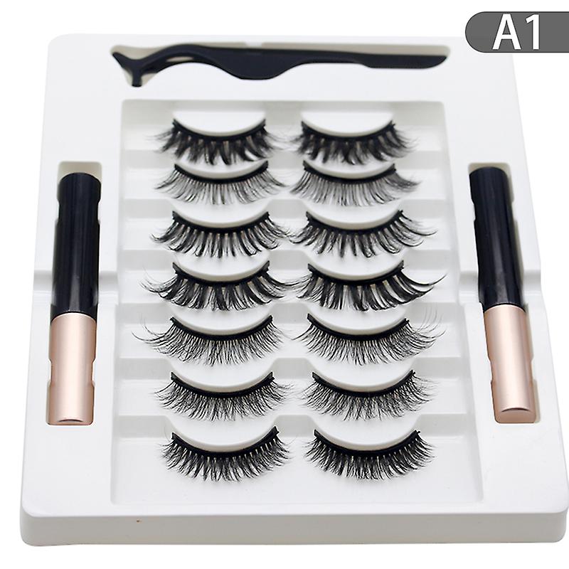 7pairs Magnetic Eyelashes Natural False Eyelashes Magnet Extension Liquid Set
