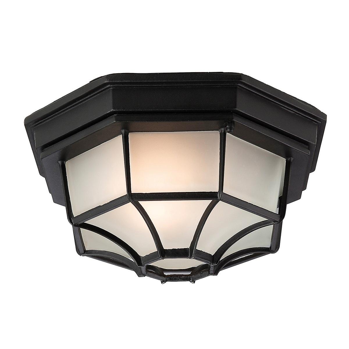 Firstlight - 1 Light 6 Panel Lantern - Flush Ceiling Light Black IP43, E27