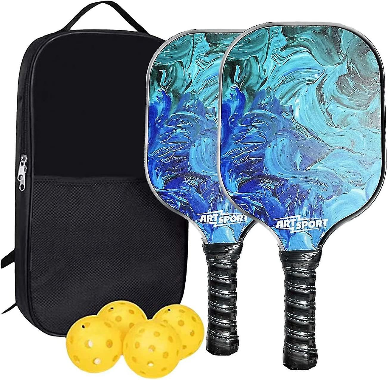 Portable Pickleball Paddle Set Includes 2 Rackets, 4 Balls, Carry Bag Traction And Stability Lightweight Racquets For Indoor Beginners Kids
