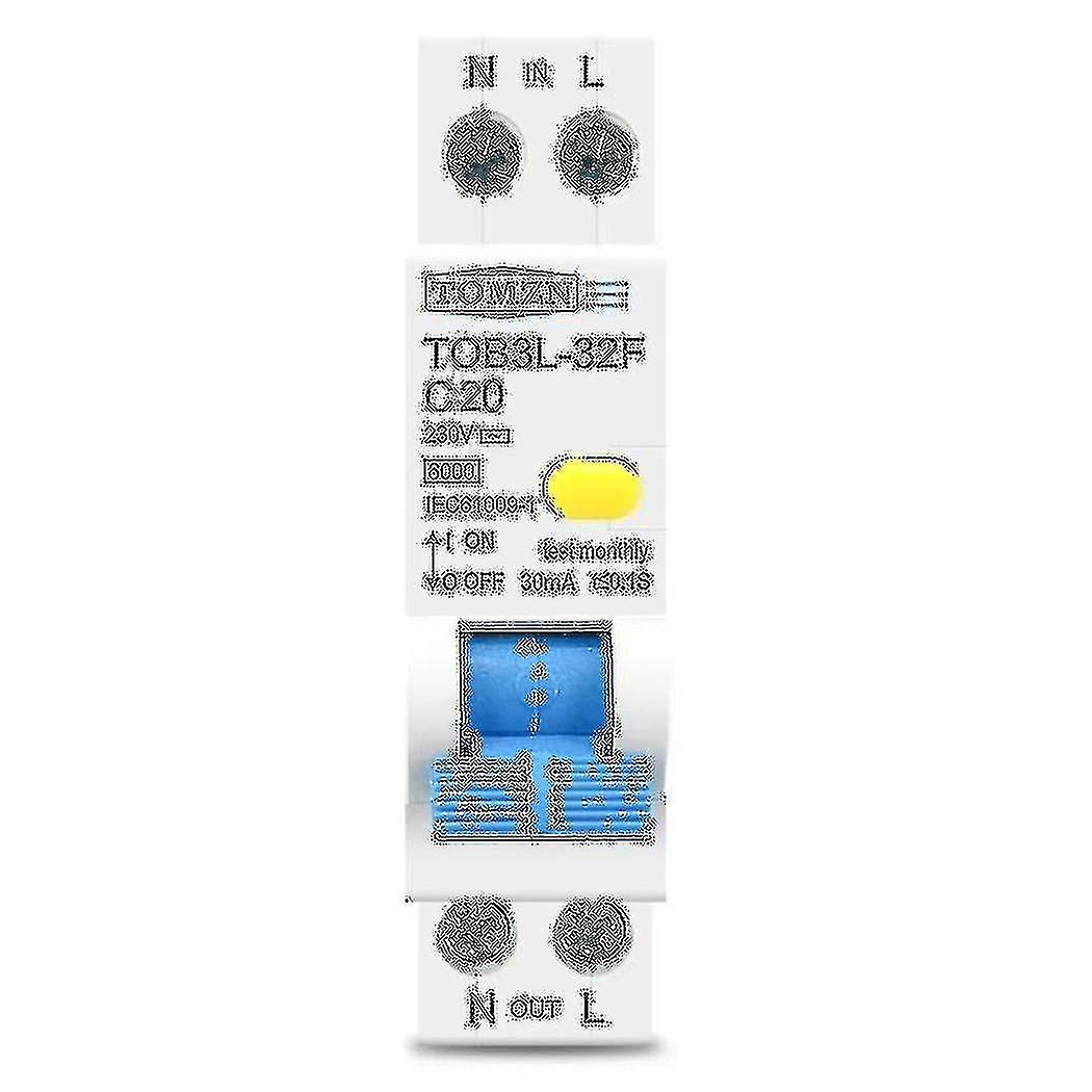 Tomzn 18mm 230v rcbo 1p + n 6ka restström differentiell automatisk brytare med över cur