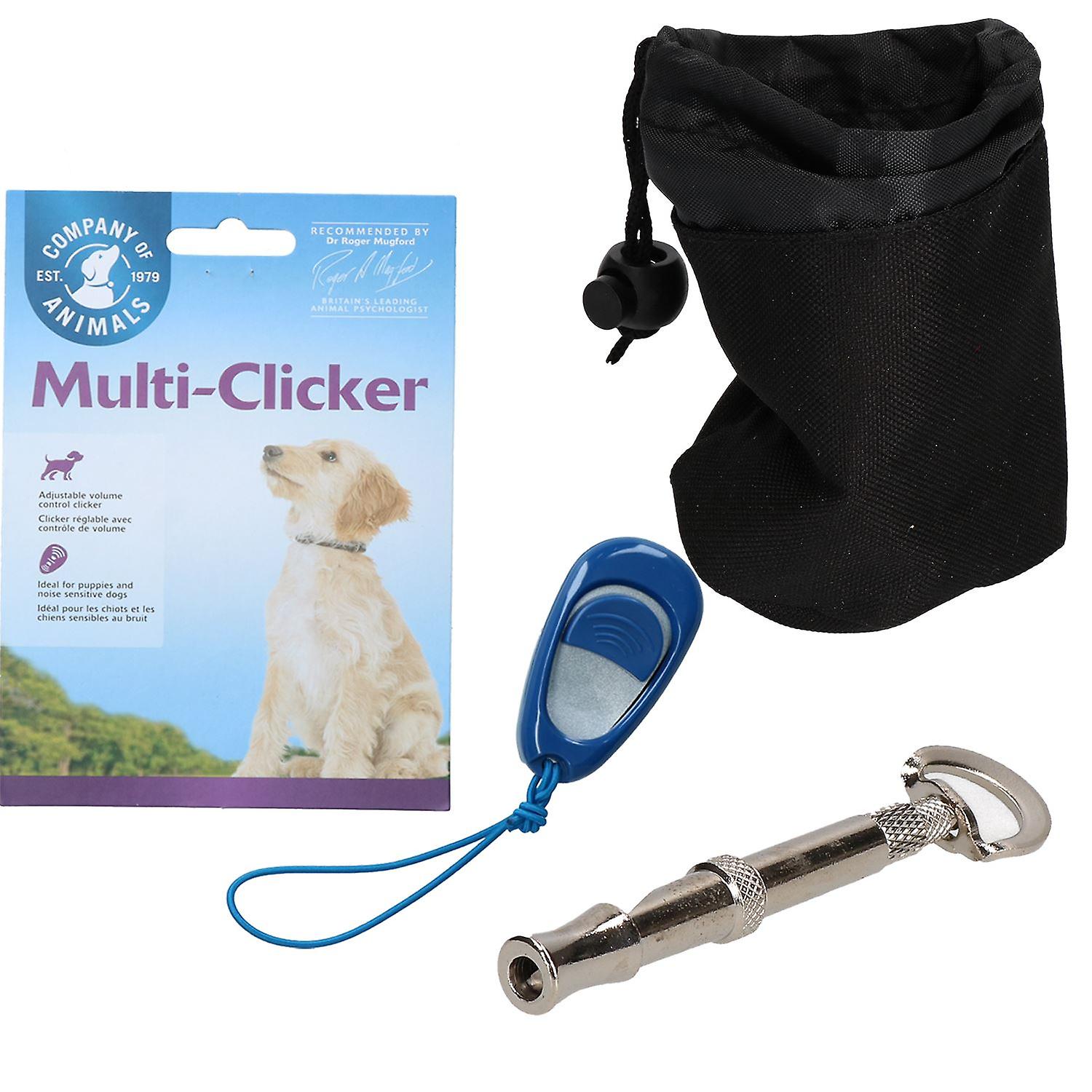 Dog Puppy Training Bundle- Company Of Animals Multi Clicker, Silent Adjustable Whistle & Treat Bag