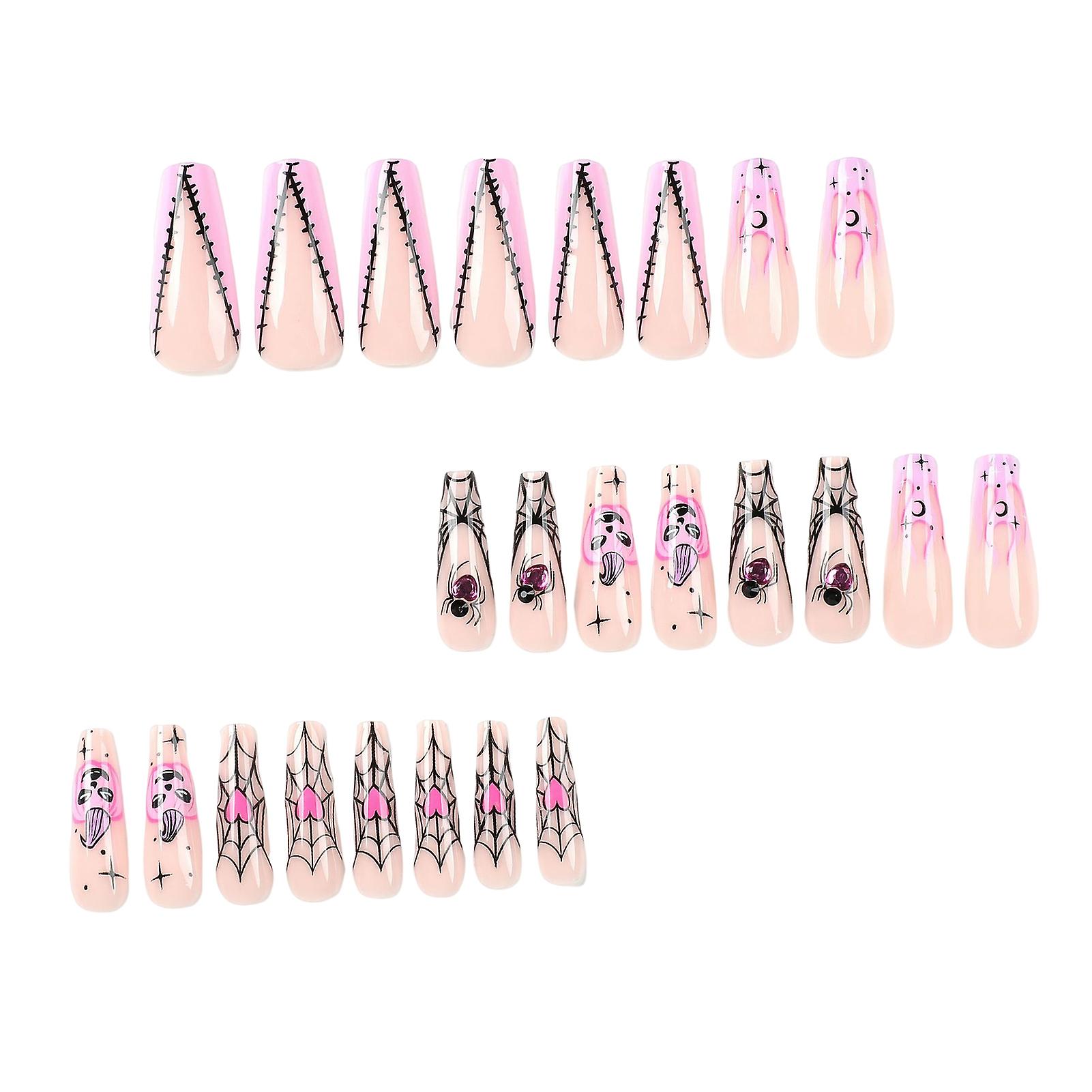 Black Cobweb Pink Ballerina Nails Environment-friendly Acrylic Material Nails