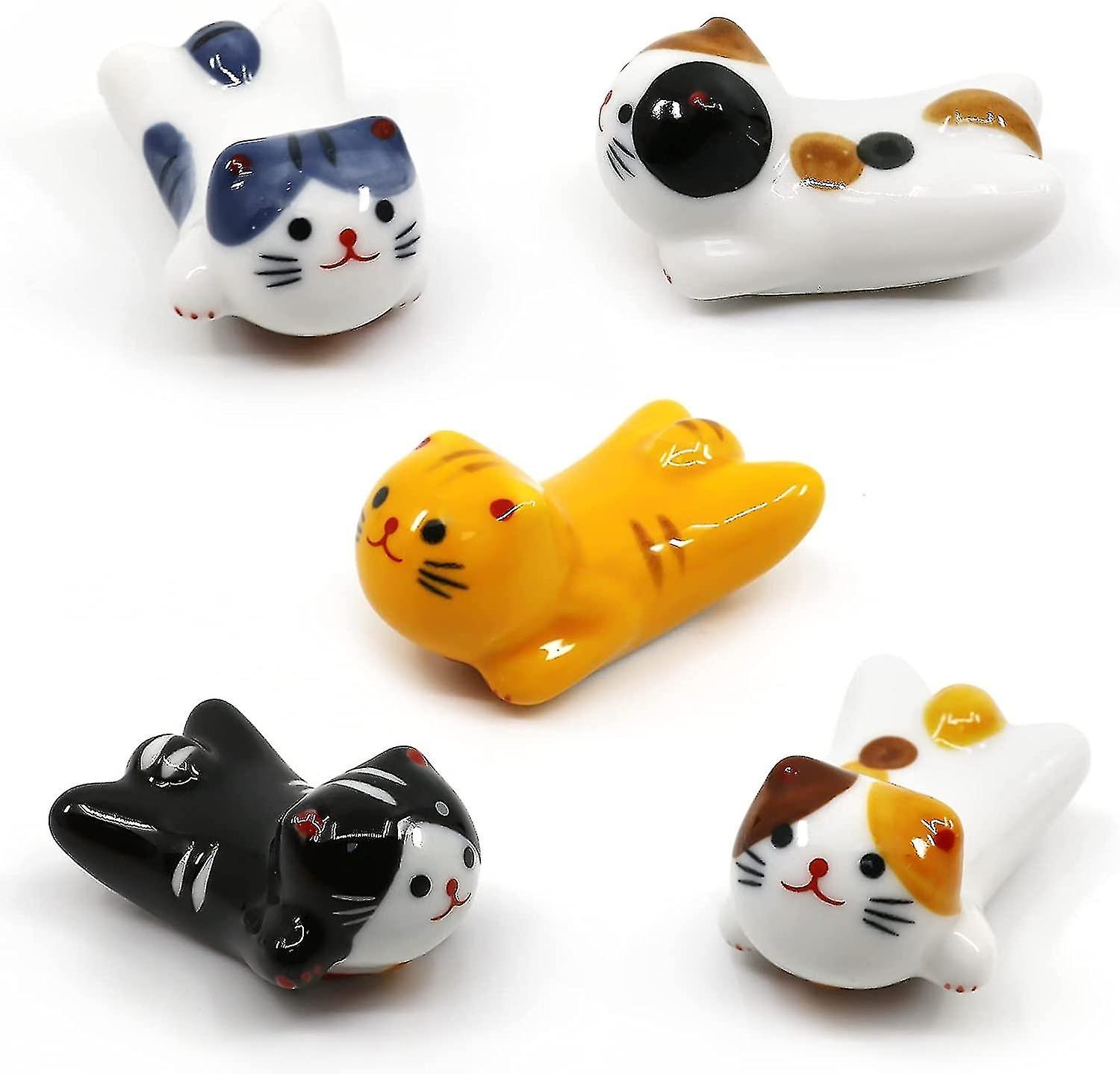 5 Pack Cat Chopsticks Rest Set, Porcelain Cute Cat Ceramic Chopsticks Holder Rack For Dinner Fork Sp