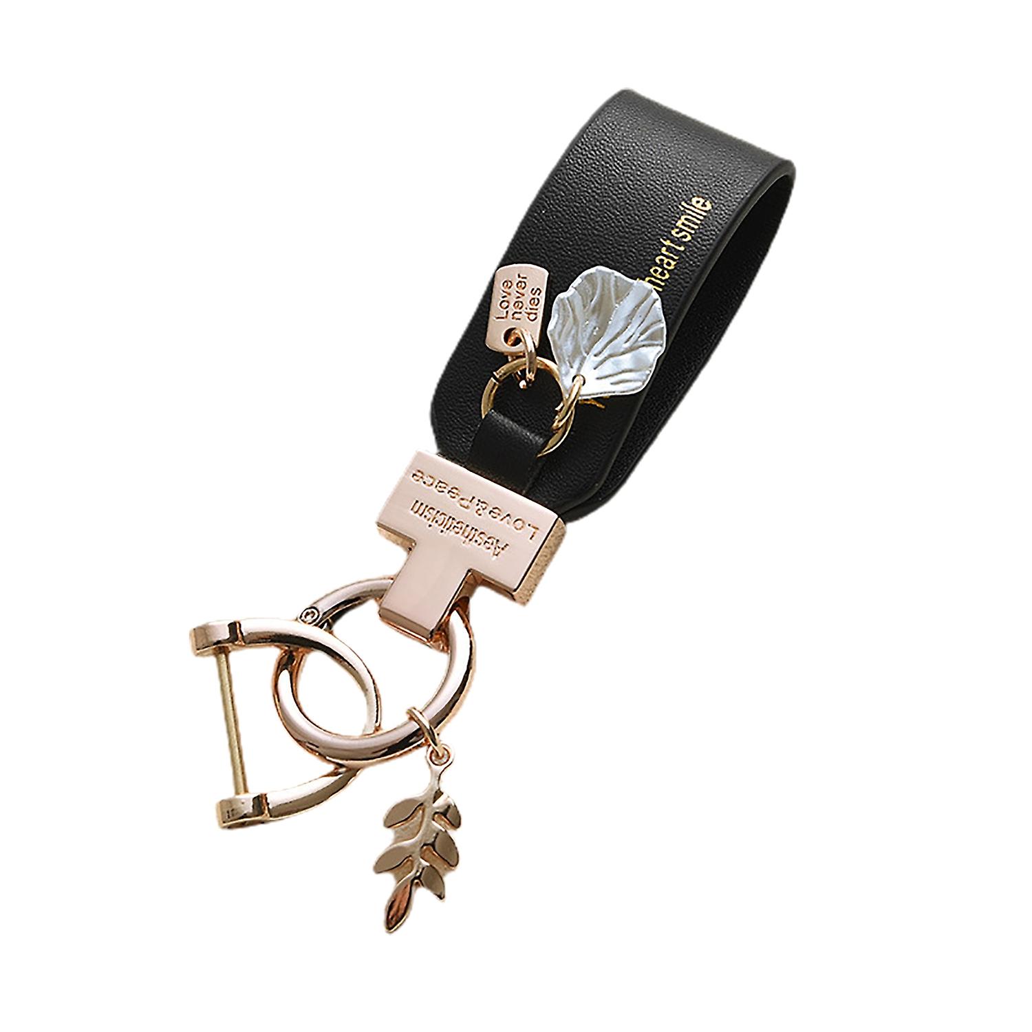 Car Key Chain Leaf Shell Decor Exquisite Wide Strap Smooth Car Keys Storage Faux Leather Luxury Car