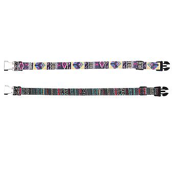 Adjustable Pet Collar Dog Cat Colorful Canvas Collar with Engraved Buckle for IdentifyMosaic Pattern+Indian Style S