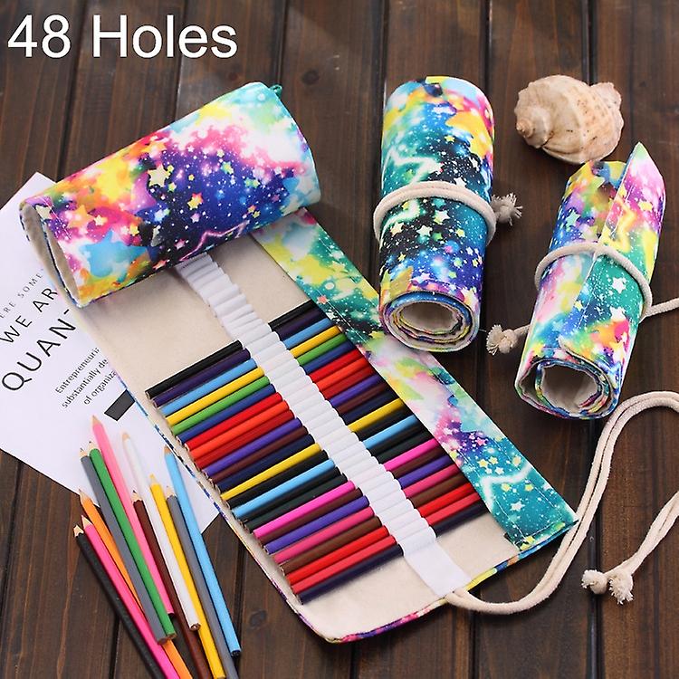 48 Slots Starry Sky Print Canvas Pen Bag