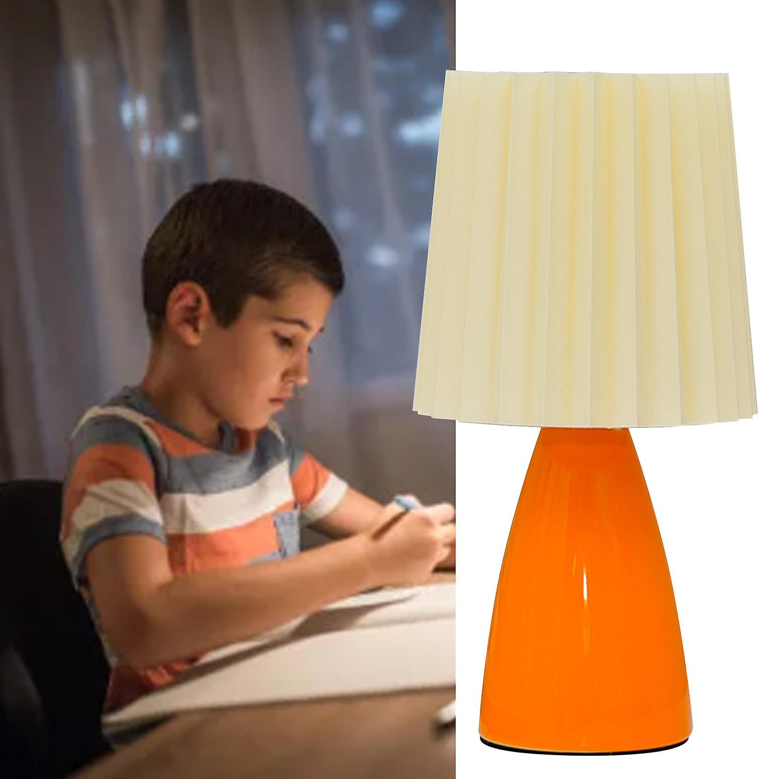 Pleated Table Lamp Three Color Stepless Dimming Ceramic Modern Pleated Barrel Lamp Shade for Bedroom Studyroom 