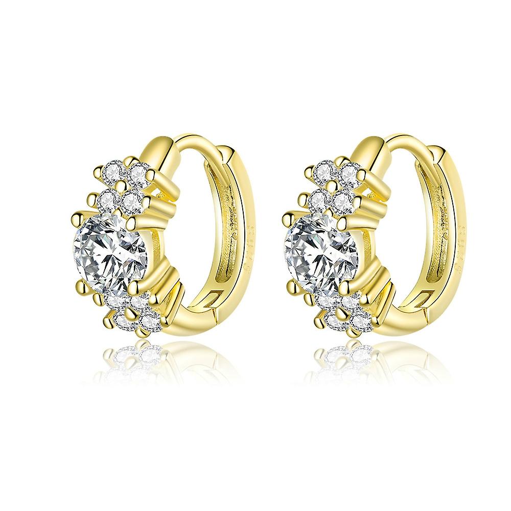 Sterling Silver Zircon Earrings, Color:Gold Gold