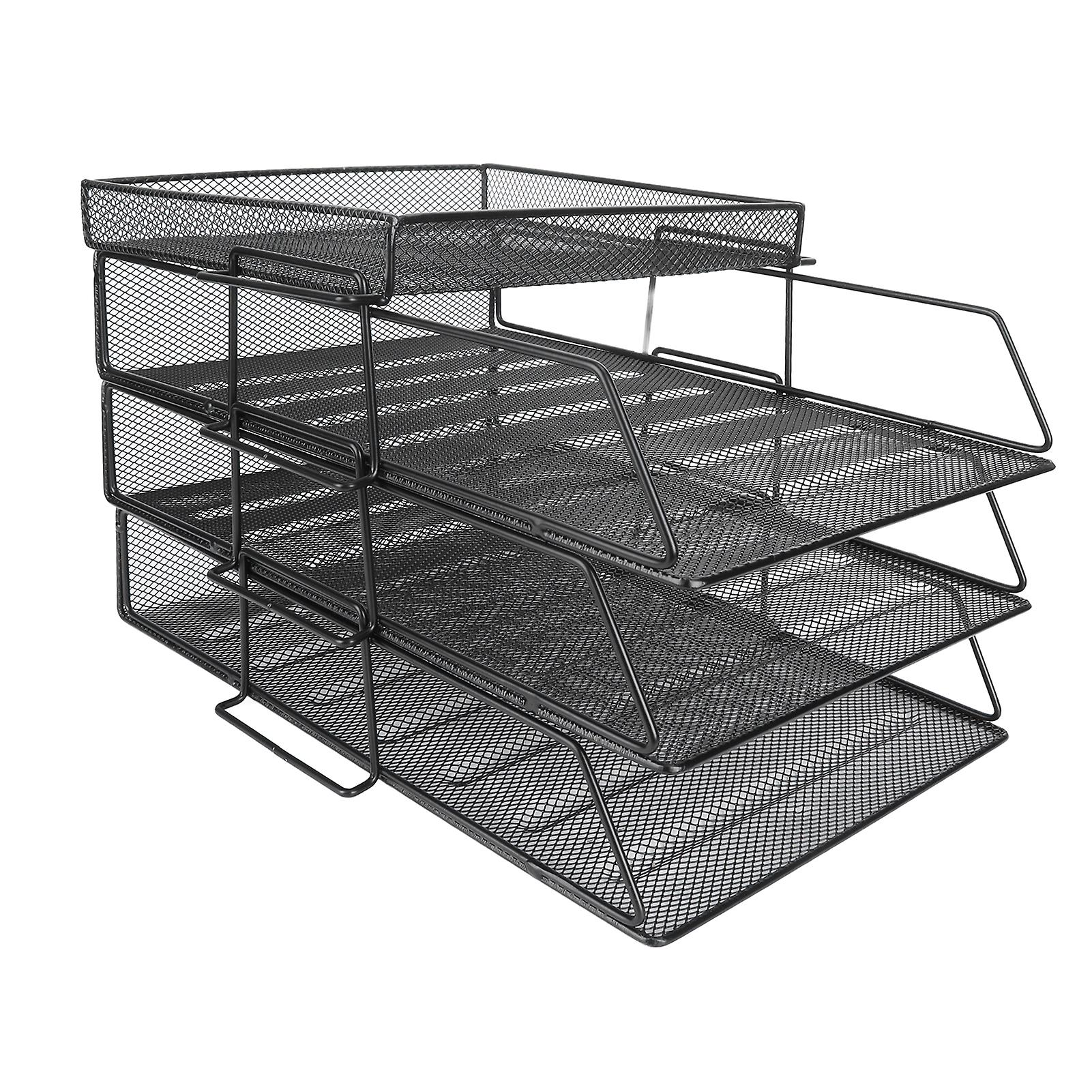 4Pcs Stackable File Rack: Mesh Hollow Design for Large Capacity Desktop Storage