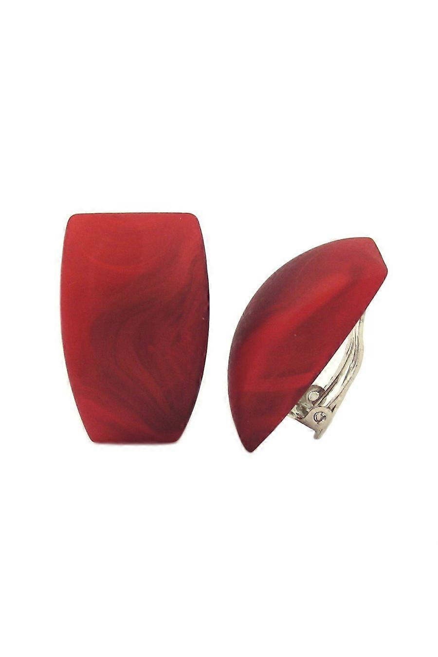 Clip-on Earring Trapezium Red Marbled Matte - Gl03083