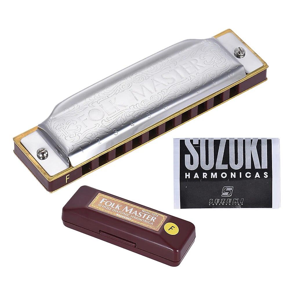 Suzuki 1072-f Folkmaster Standard 10-hole Diatonic Harmonica Key Of F 20 Tone For Beginner Student
