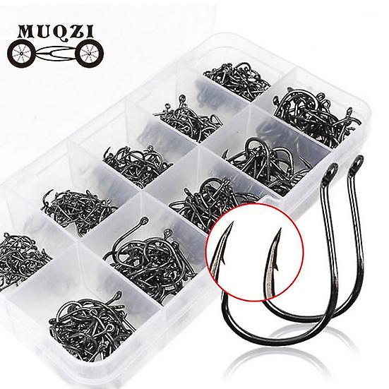 500 Pcs 10 Sizes Assorted Sharpened Carbon Steel Fishing Hooks with Tackle Box