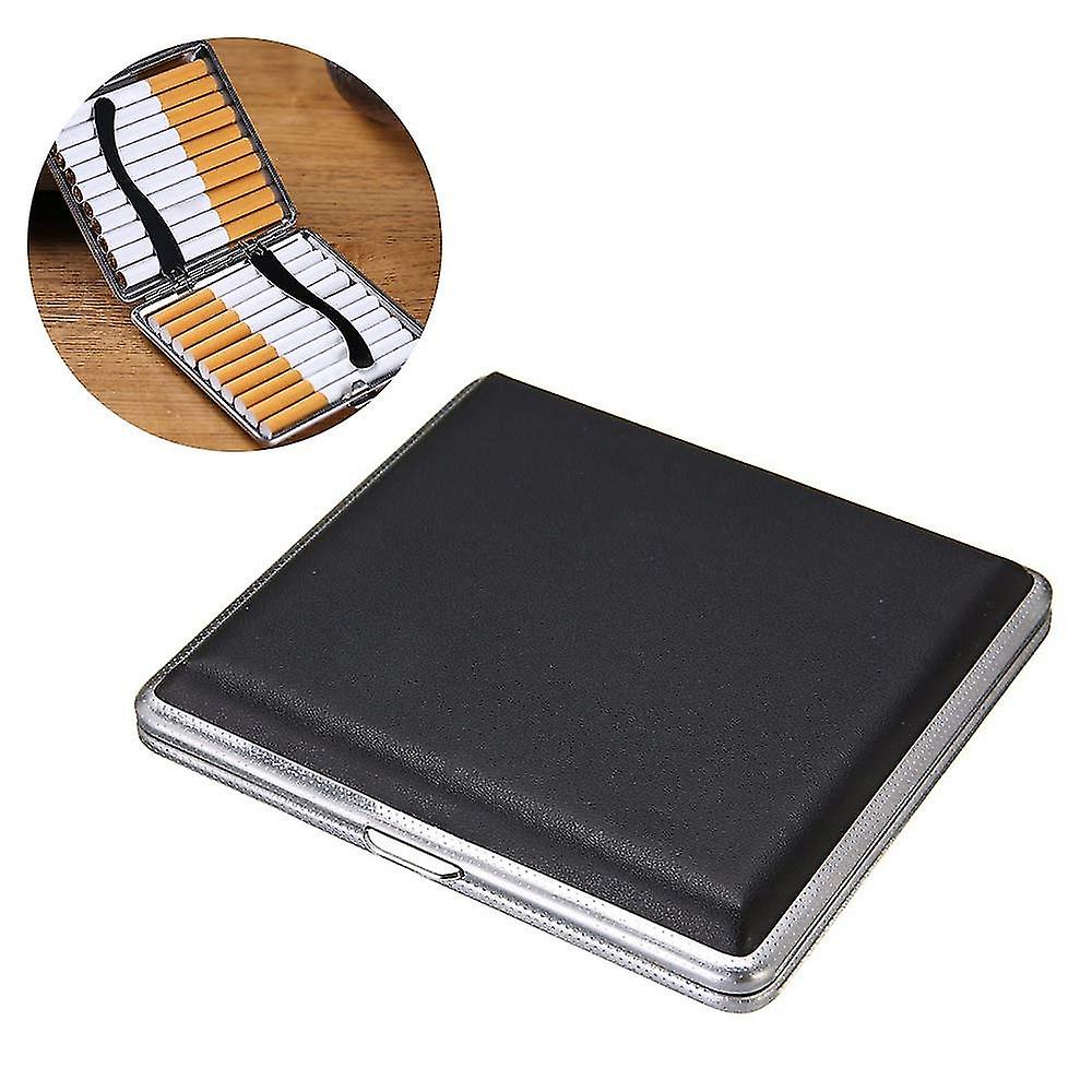 Leather Metal Cigarette Case for 20 Cigarettes (Black)