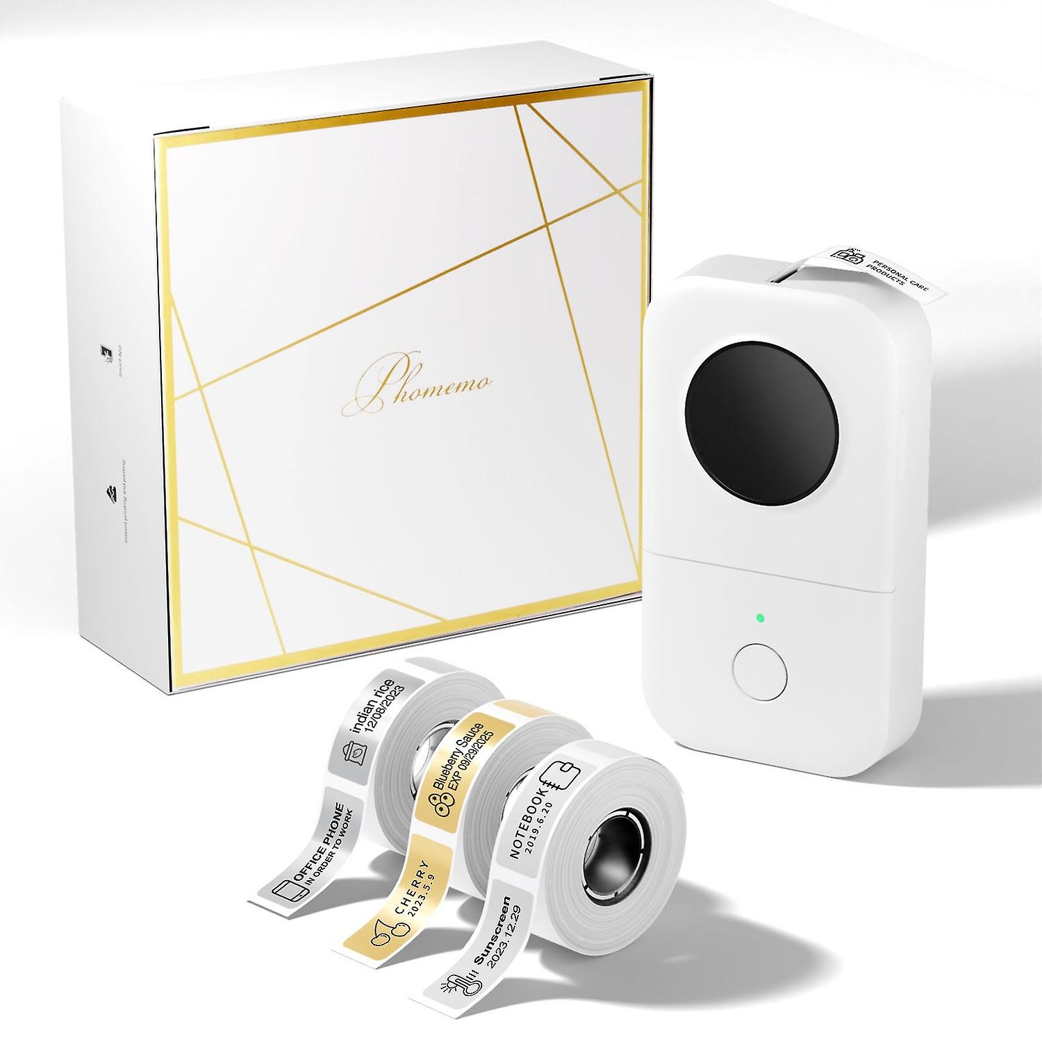 Phomemo D30 Thermal Label Printer With 3 Rolls Paper White