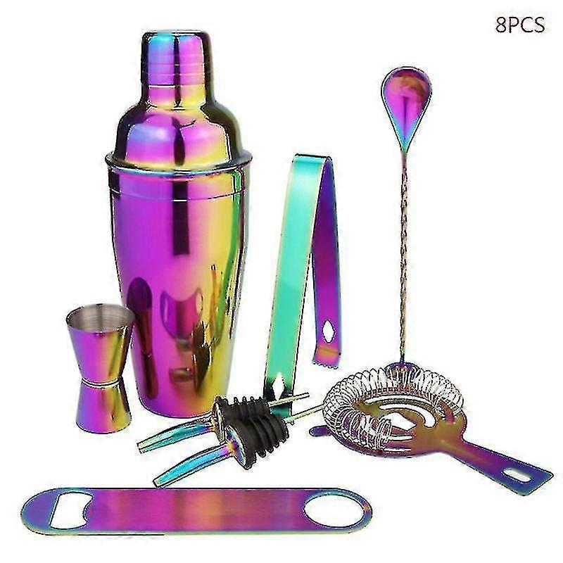 8pcs Colorful Stainless Steel Cocktail Wine Shaker Set Bartender Kit Cocktail Whisk Bar Tools