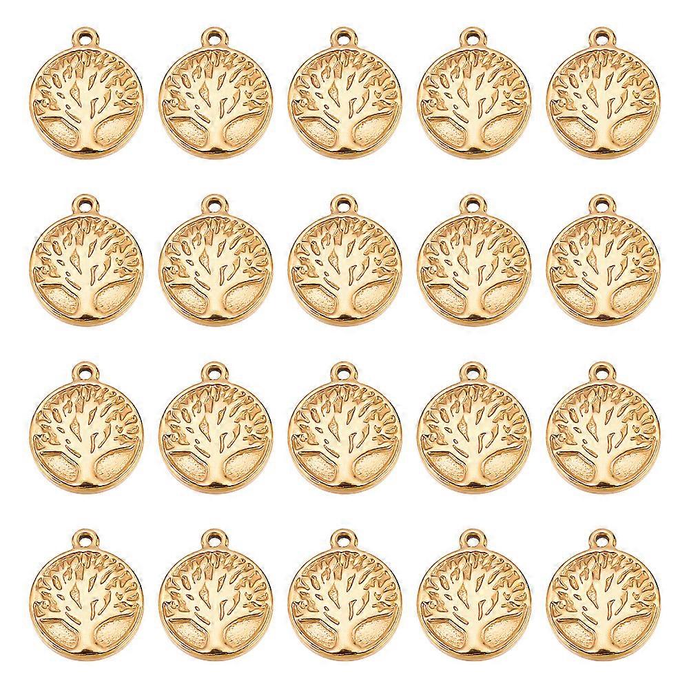 20Pcs Tree of Life Charm Tree Coin Pendant Circle Disc Pendant Golden Tree Dangle Charm Flat Round Pendant Stainless