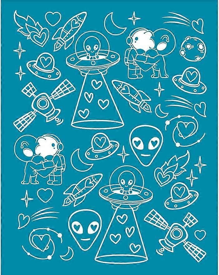 4x5 Inch Clay Stencils Universe Themed Pattern Silk Screen for Polymer Clay Alien Love Silk Screen Stencils