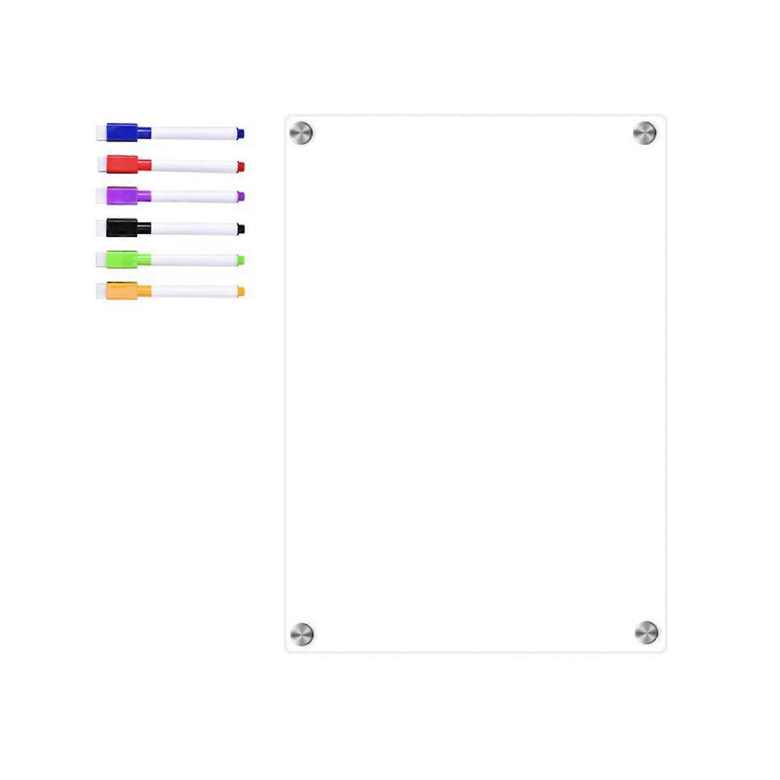 Acrylic Magnetic Message Board Fridge Dry Erase Rewritable Reminder Board with 6 Colorful Marker Pens Clear Acrylic Memo Board