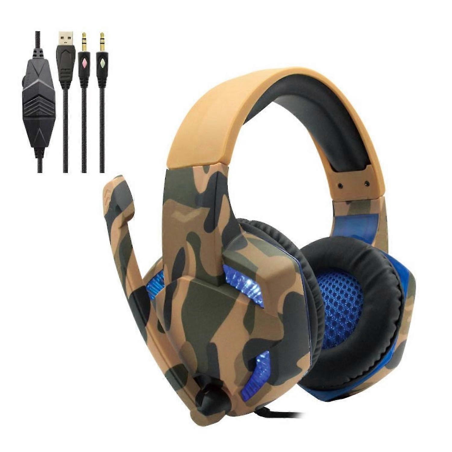 Wired Luminous Camouflage Gaming Headphone Headset for Computer Game Console