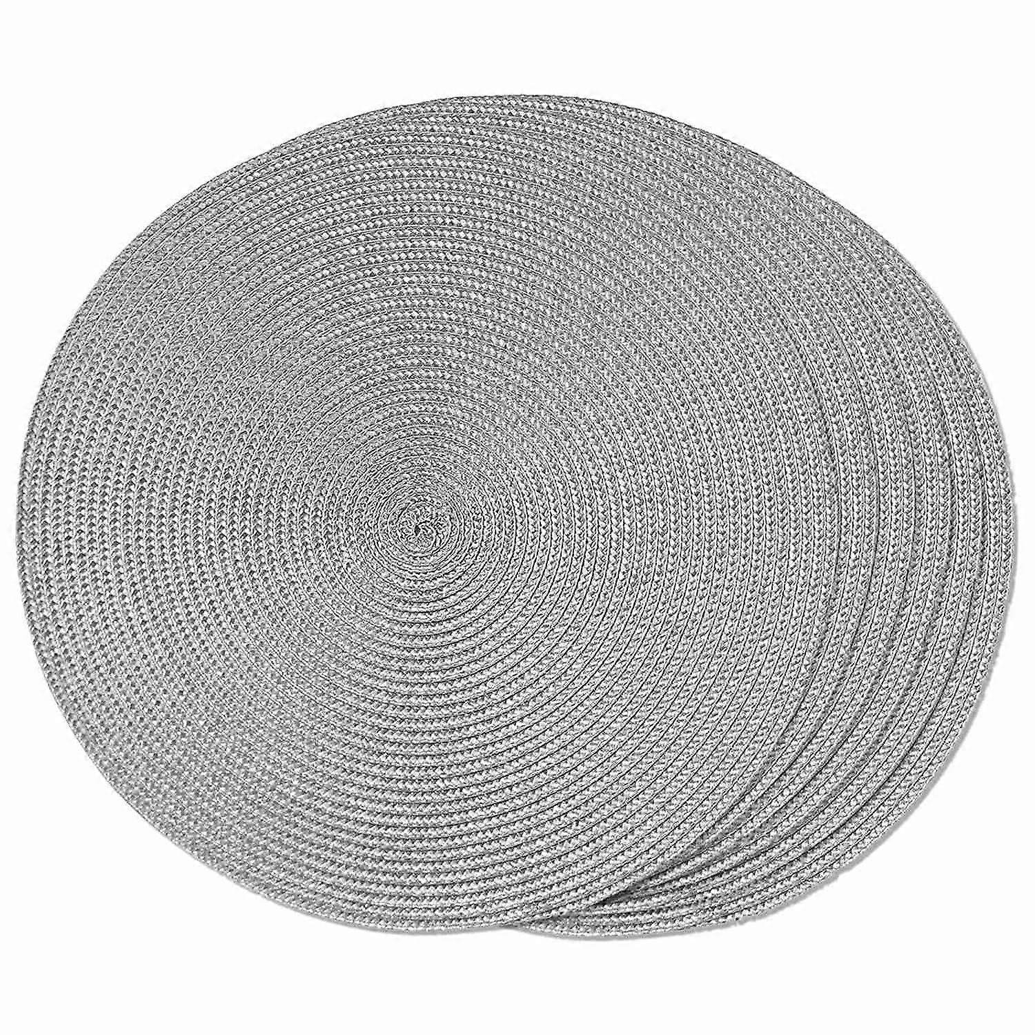 Round Braided Placemats Set of 6 Table Mats for Dining Tables Woven Washable Non-Slip Place Mats 15 Inch(Light Grey)