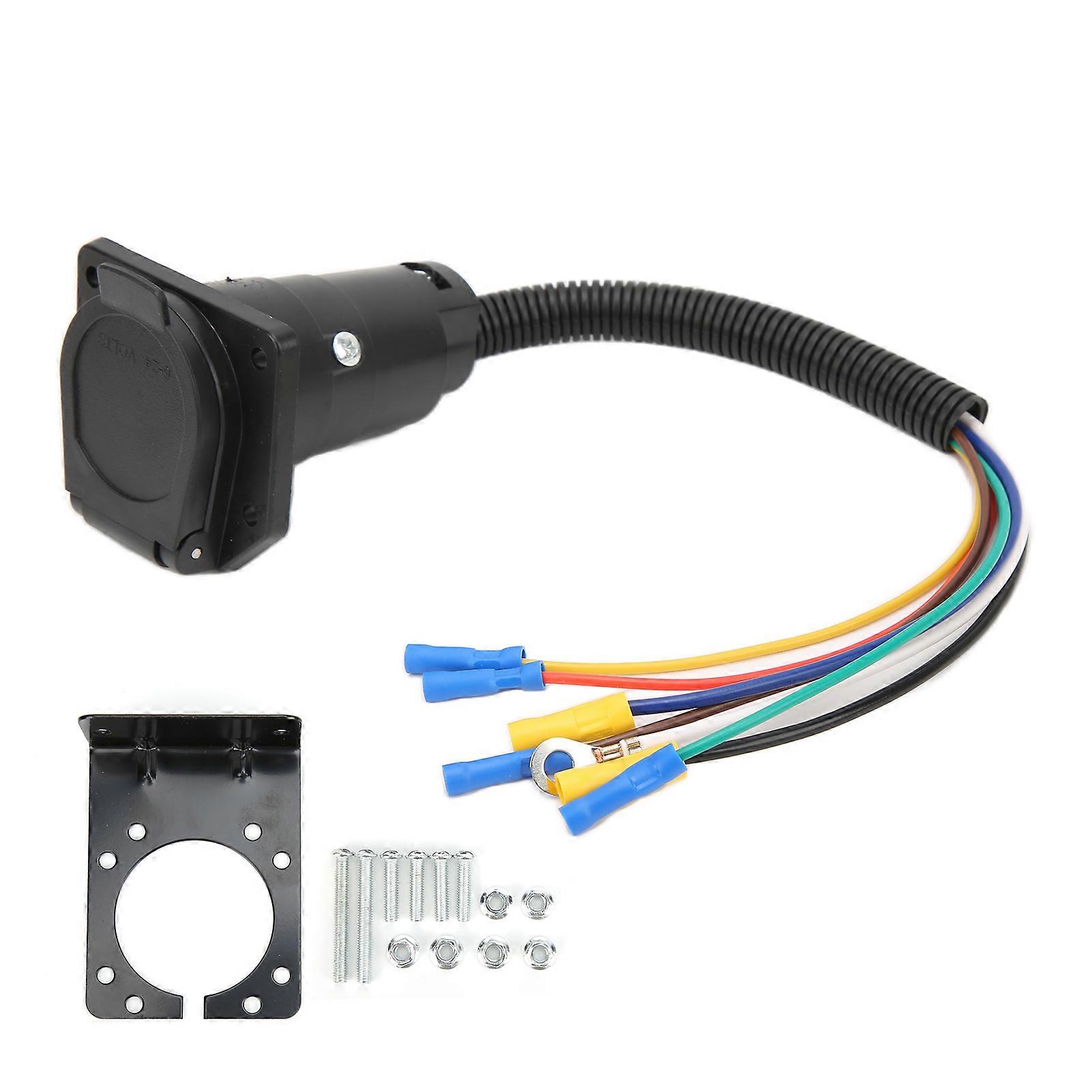 Trailer Wiring Adapter 7 Way Blade Connector Cable Plug with Bracket for RV Camper