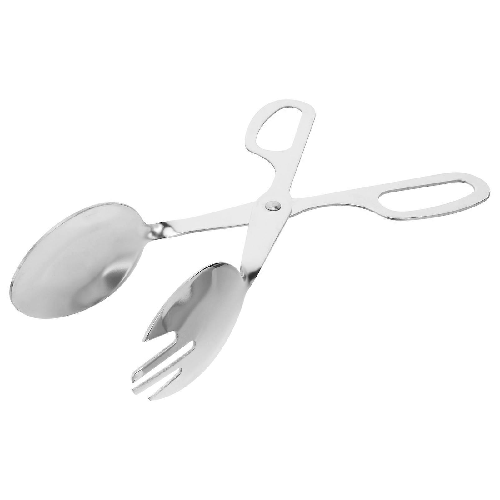 Stainless Steel Salad Tong Serving Spoon Fork (Silver)