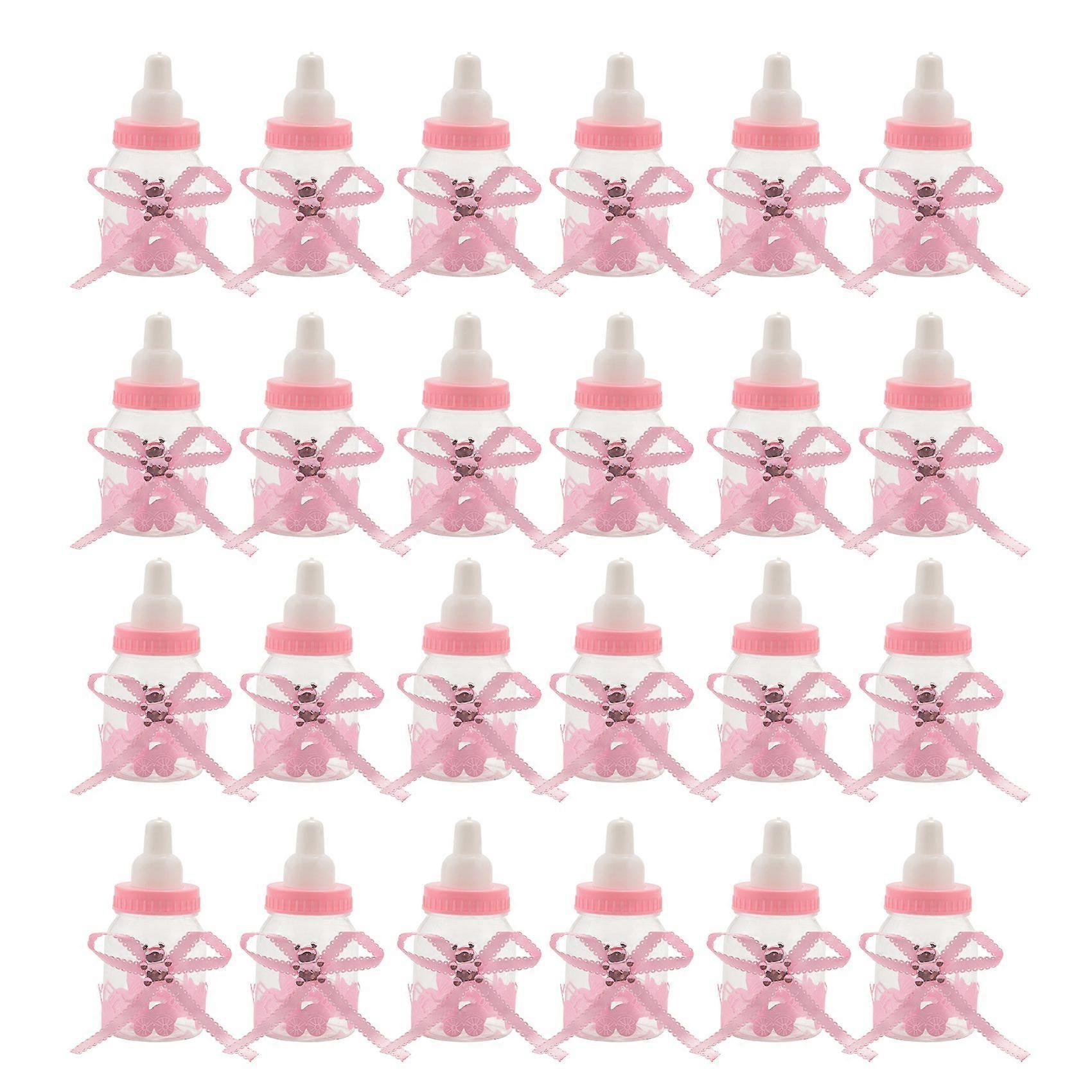24 x Nappflaska mini nappflaska 4x9 cm strass rosa björn presentgåva flicka dop