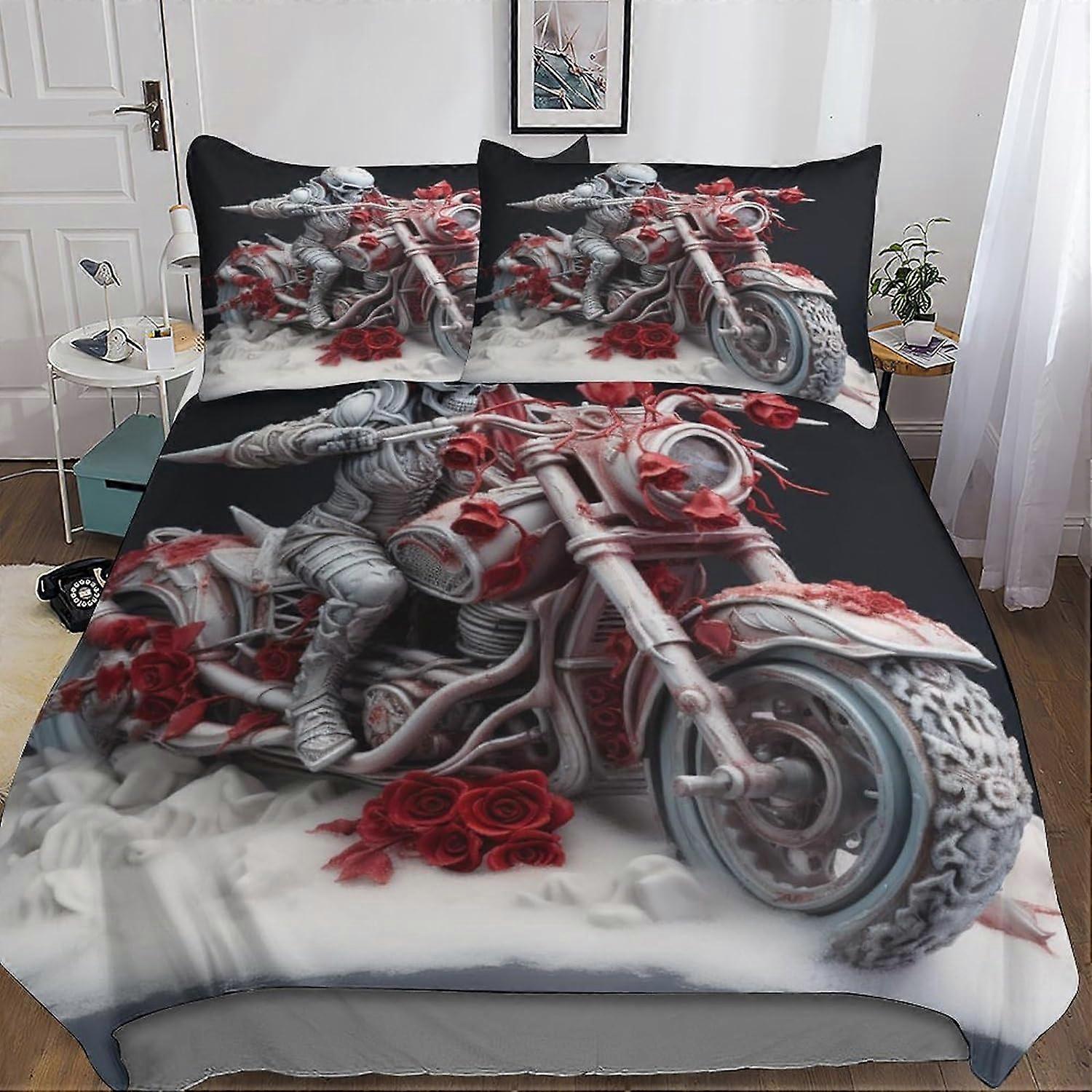 Fire Engine 3D Print Microfiber Bedding Set, with Skull Duvet Cover and Pillowcases, Suitable for Boys and Girls with Zipper Closure 3 Pcs