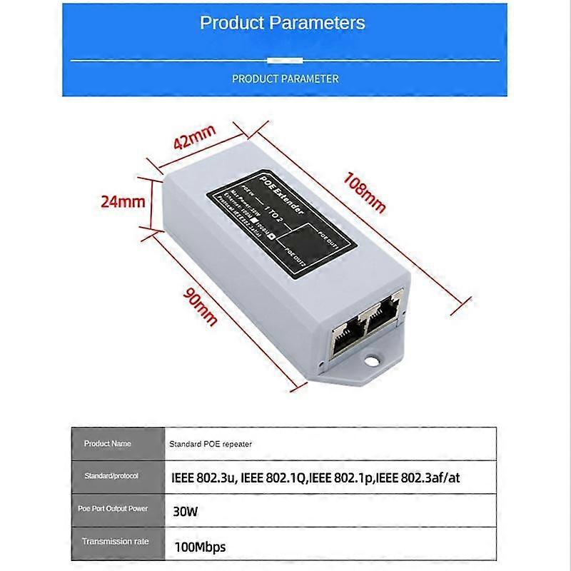 1 To 2 Port POE Extender 100Mbps IEEE 802.3Af/At Standard 48V for NVR IP Camera POE Extend 100 Mete
