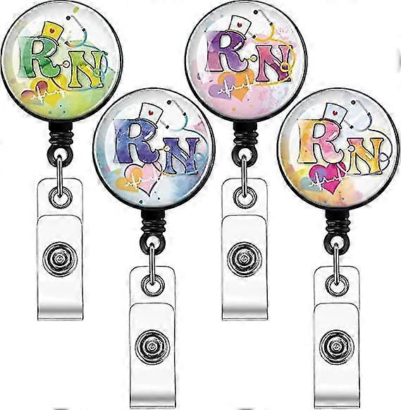 4 Packs Retractable Cute Rn Badge Reel Name Tag Holders Nursing Id Name Reels Doctor