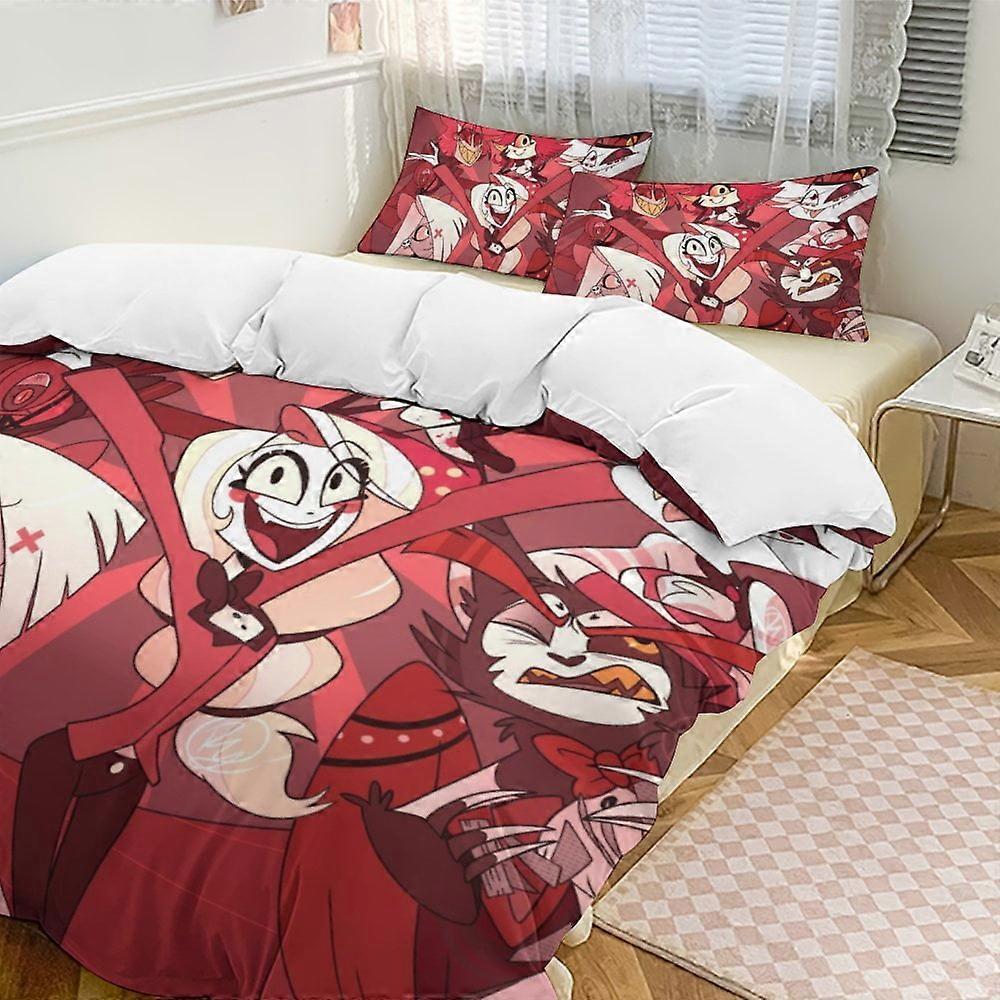 a1025 Hazbin Hotel Conjunto de cama de 3 peças Macio Quente e confortável Conjunto de cama macia com 1 capa de edredom e 2 fronhas para quarto jfr1025