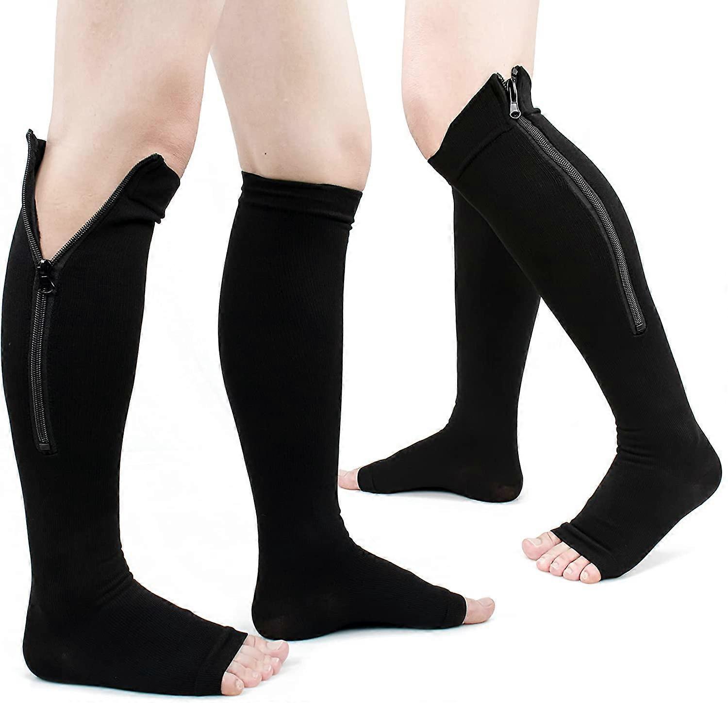 Zipper Compression Socks Open Toe Compression StockingZipper Black 2 Pack XX-Large