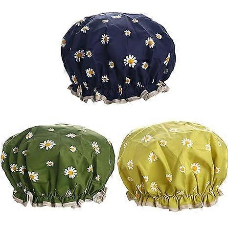 Shower Caps for Women,3 PACK Adjustable Bath Caps with Double layer Lined, Waterproof and Durable (Multi-colored)