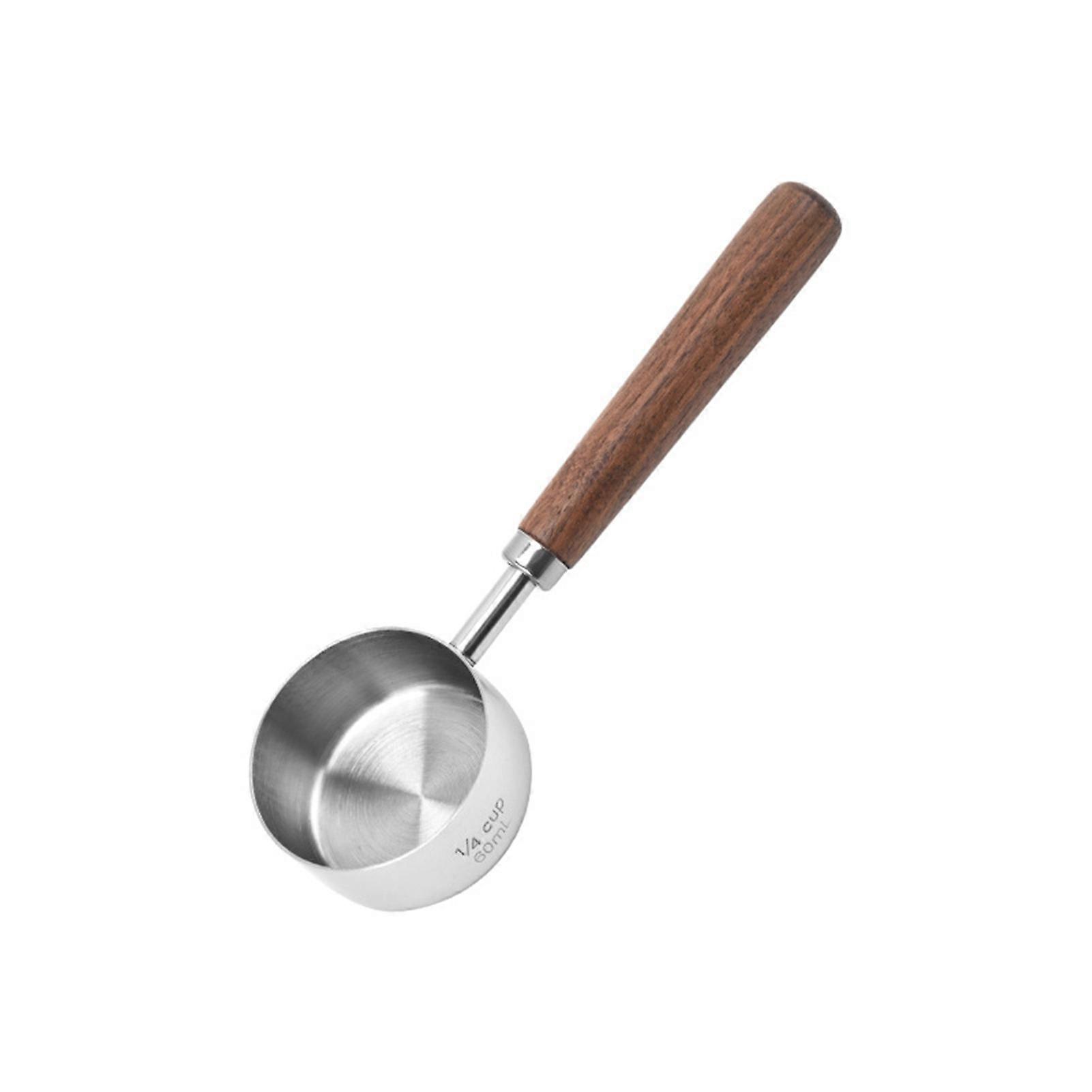 Stainless Steel Measuring Cups with Wood Handle Coffee Bean Graduated Measuring Spoon for Cooking Baking Dog Cat Food