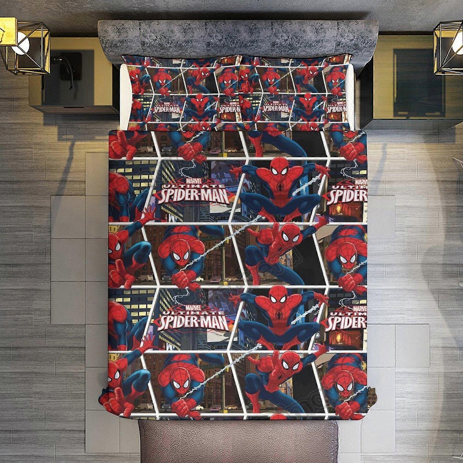 v3575  Bed Sheets Bedding Cartoon Spider-Man 3 Pieces Duvet Cover Set Full Size Super Soft Fade Resistant Microfiber 1 Cover with Zipper and 2 Pillowc