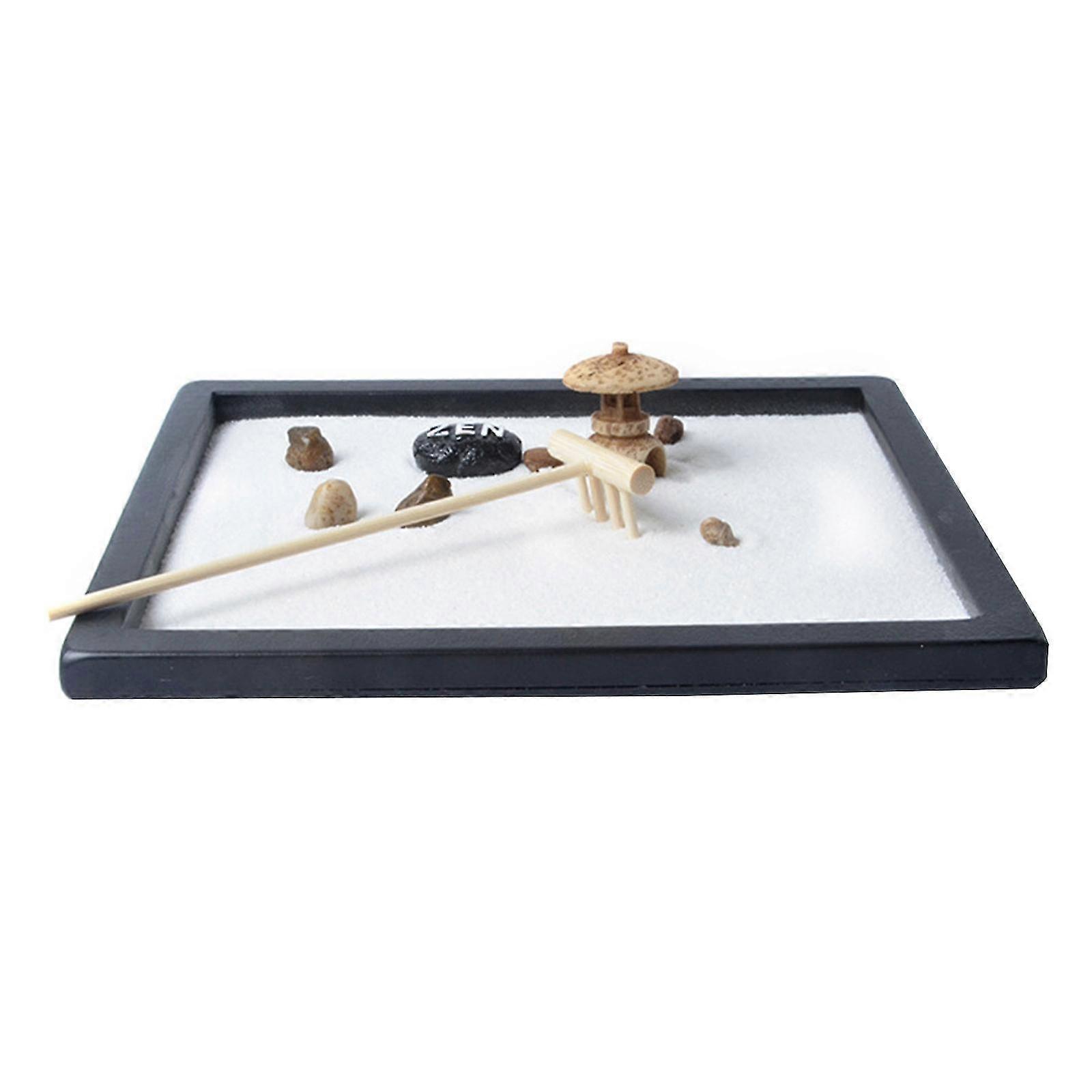 Japanese Zen Garden Kit For Desktop Tray Sand Pebbles Rake Tool Xmas Present