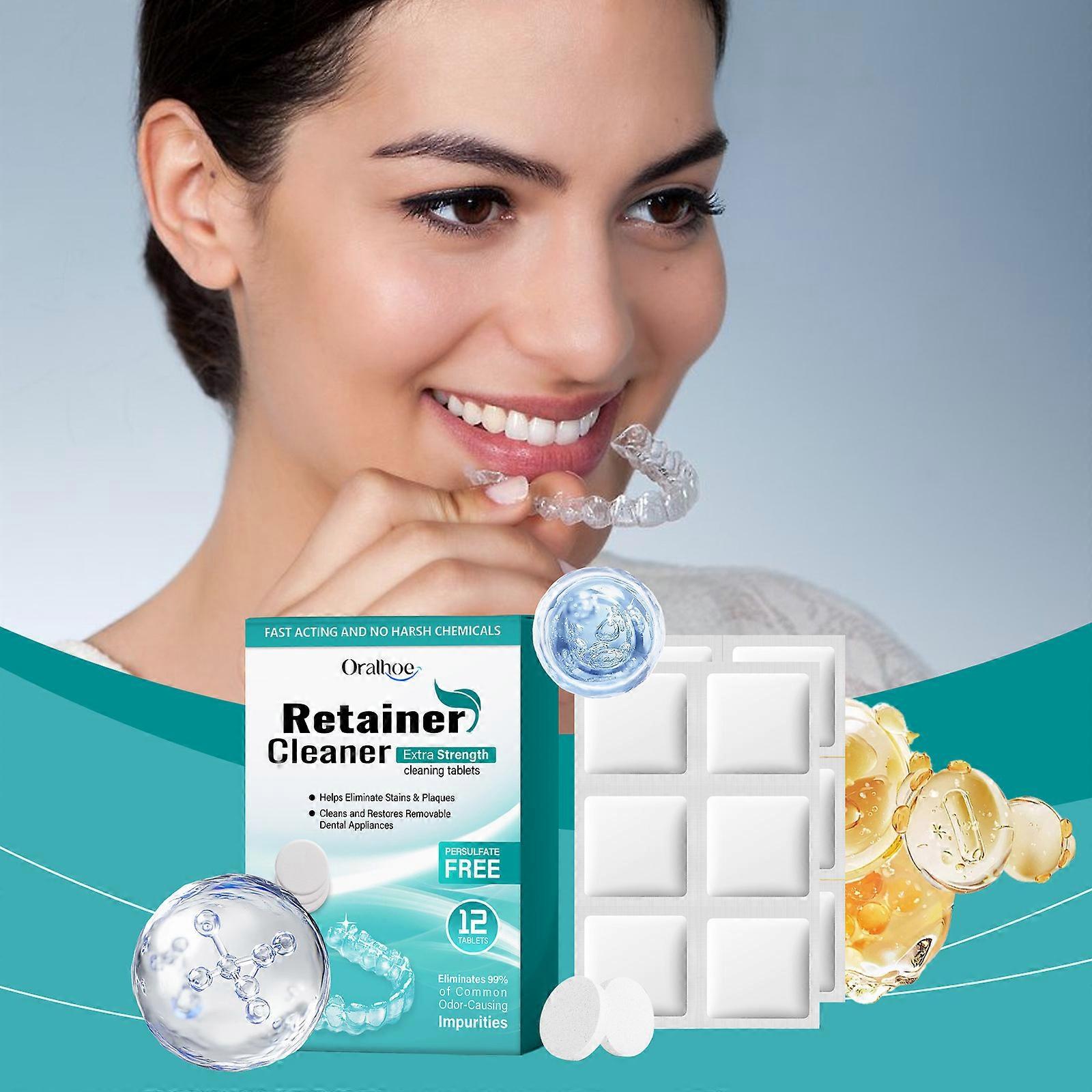 Retainer Cleaner Tablets,Denture retainer cleaning tabletDental care cleaning tabletsRemove Stains, Odors & Plaque