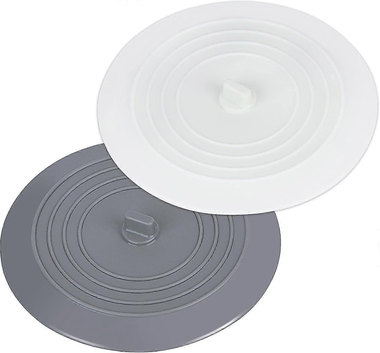 Silicone Tub Stopper, Universal Drain Plug, Drain Plug Travel Drain Cover For Kitchen Bathroom Laundry Sink Shower, Gray And White (2 Pieces)
