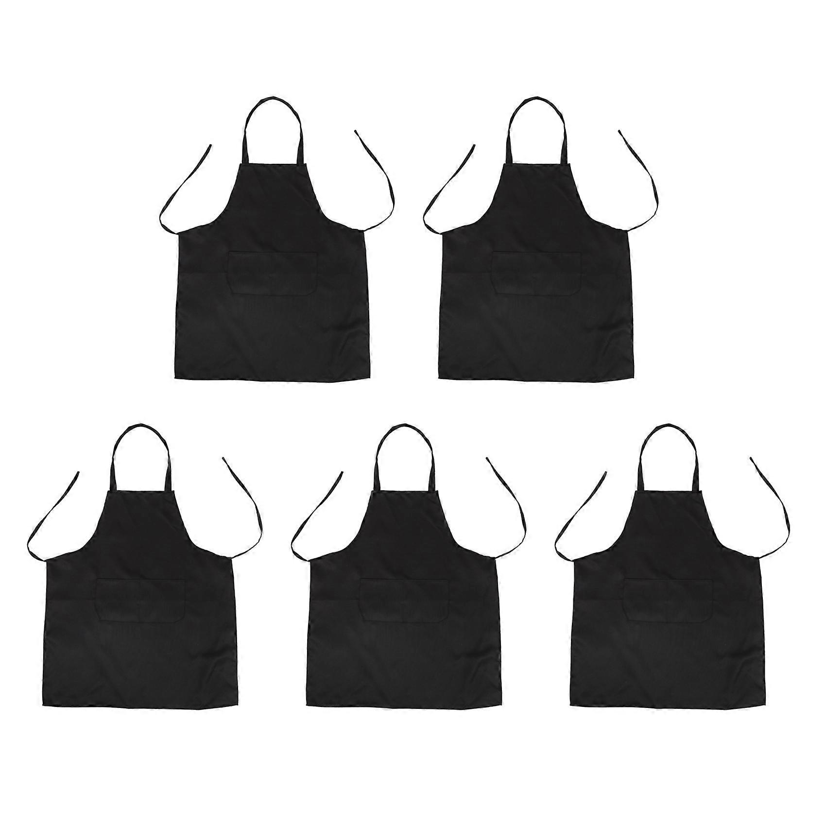 5X Unisex 2 Pocket Black Kitchen Apron Bib, One Size in Medium