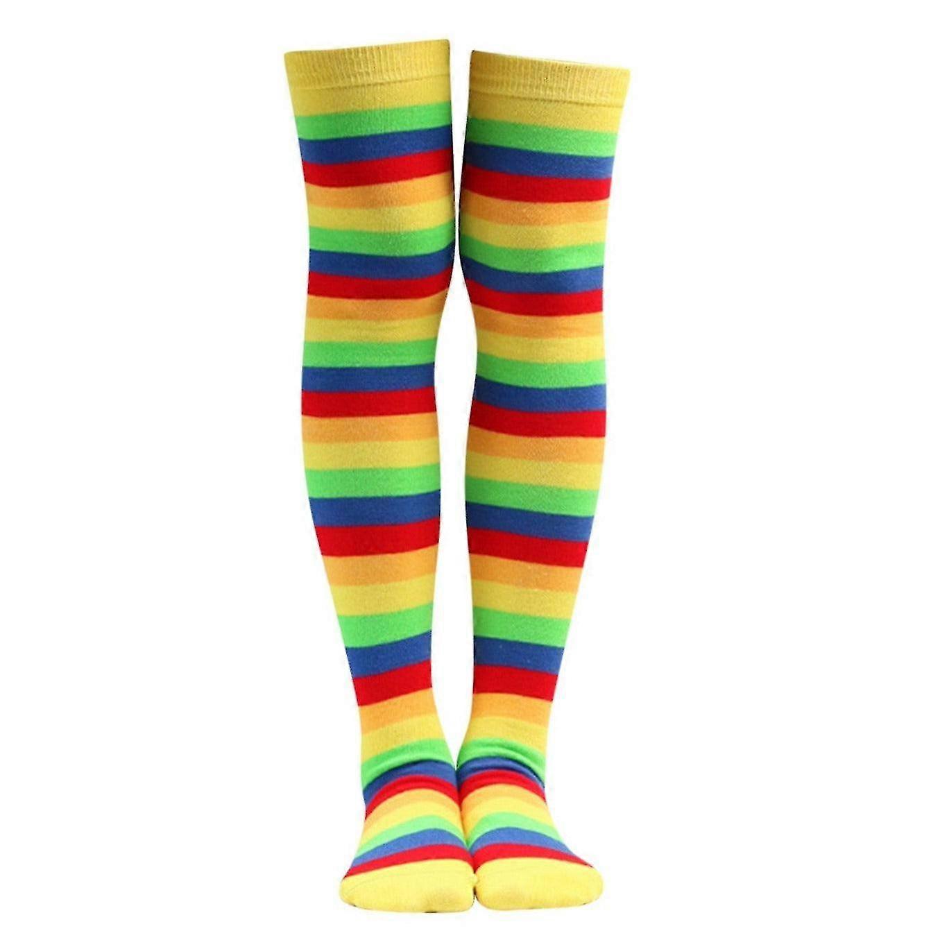 Yellow Rainbow Stripe Pattern Socks from the  (Thigh High)