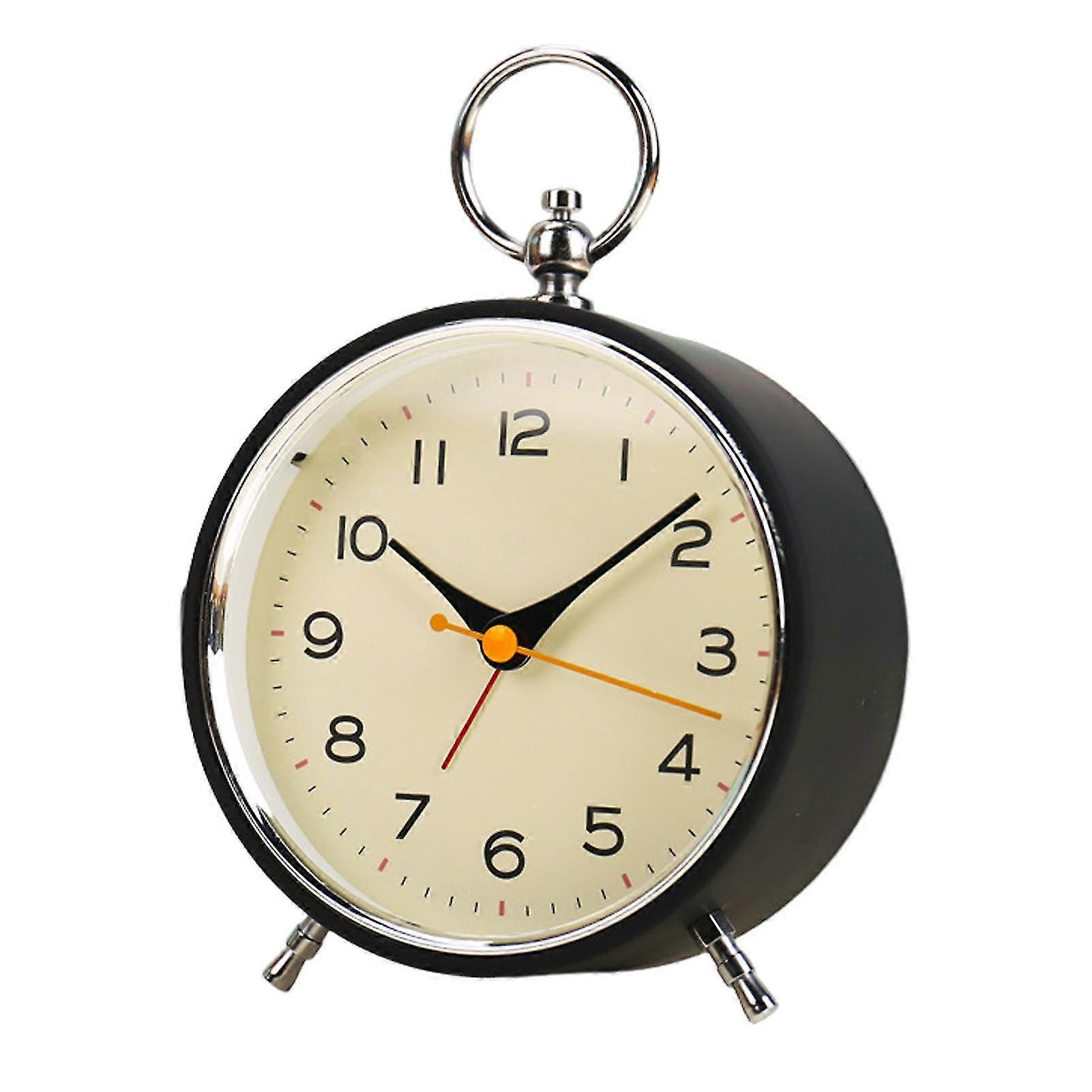 Retro Non-ticking Alarm Clock With Night Light Accurate Quartz Movement Vibrant Color Metal Hanging Ring Alarm Clock