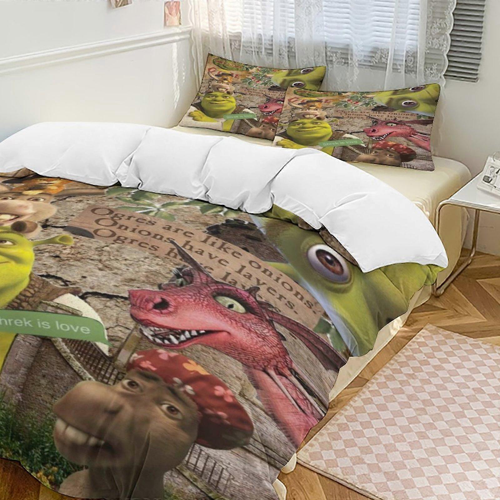 a2352 Lençóis Shrek Conjunto de Cama Capa de Edredão Tema dos Desenhos Animados Lençóis de Quarto Infantil iip2352