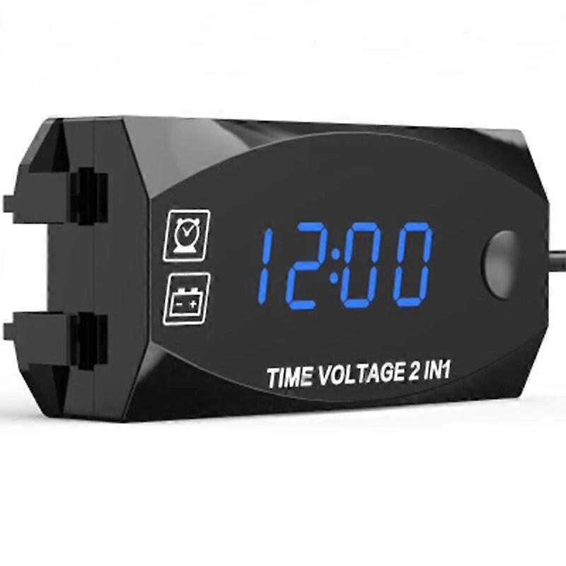 2-in-1 Voltmeter For Motorcycle Electric Vehicle Time Clock Multi-function With Digital Display