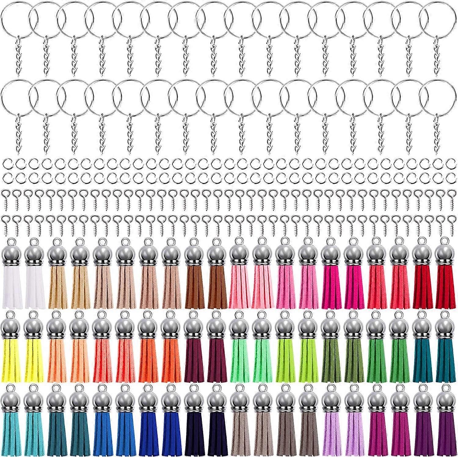 350 Pcs Key Chain Rings with Chain and Jump Rings and Suede Tassels Screw Hooks Keyring Kits for DIY Keyring Jewelry Making (Silver)