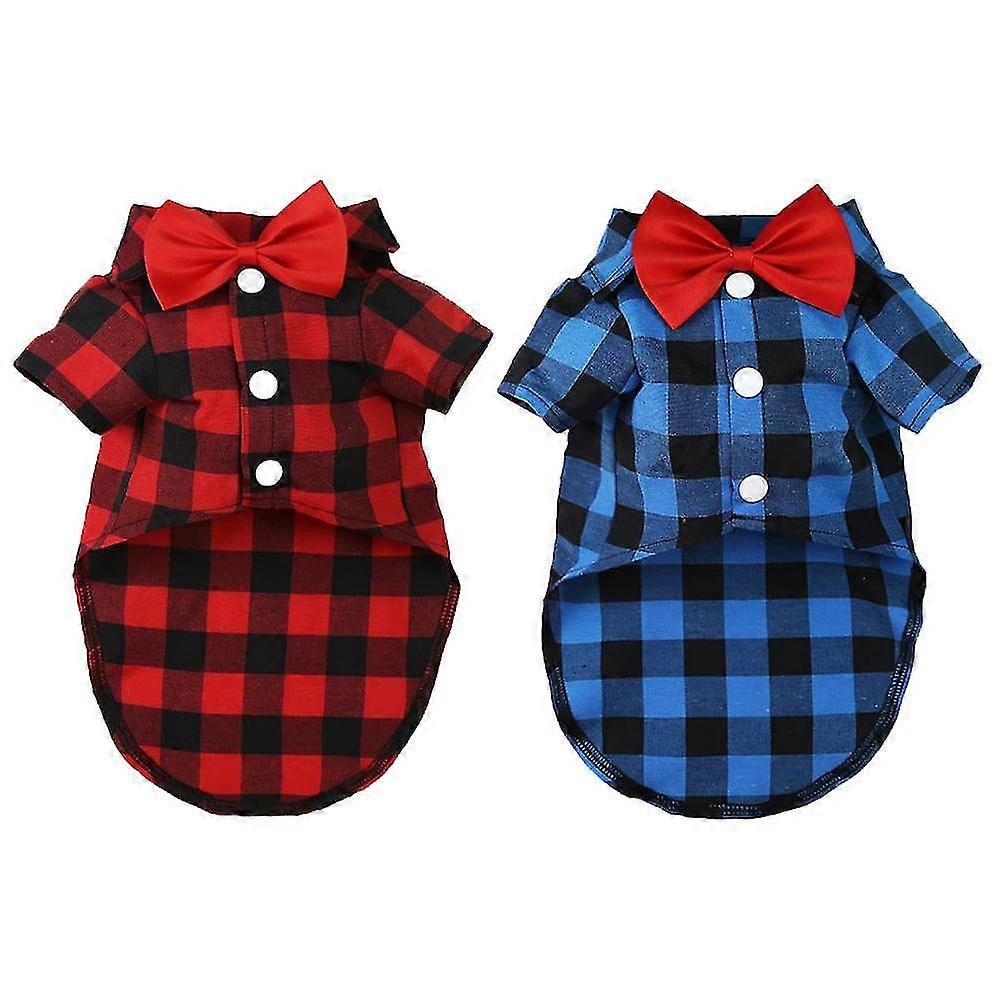 2 حزمة منقوشة جرو قميص - لطيف صبي الكلب الملابس والقوس التعادل كومبو الكلب الزي للكلاب القطط حفلة عيد ميلاد