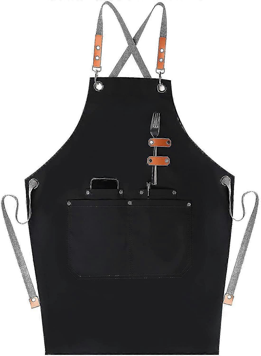 Chef Apron With Cross Back Bib Apron Cooking Aprons With Large Pockets For Men