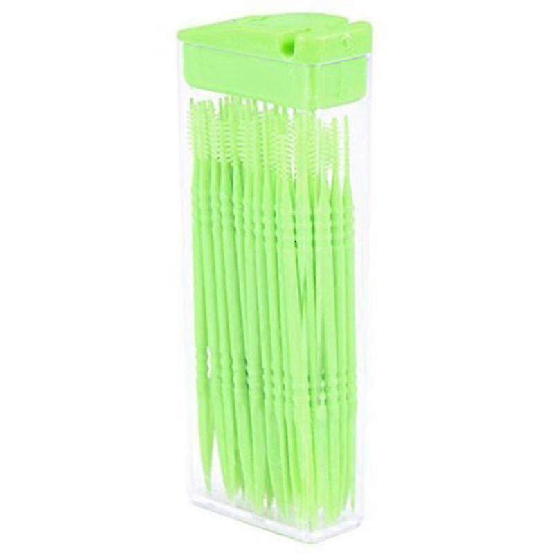 50 Pcs Plastic Toothpicks 2 Way Tooth Picks Interdental Brush Cleaners Portable Box Random Color PXCL