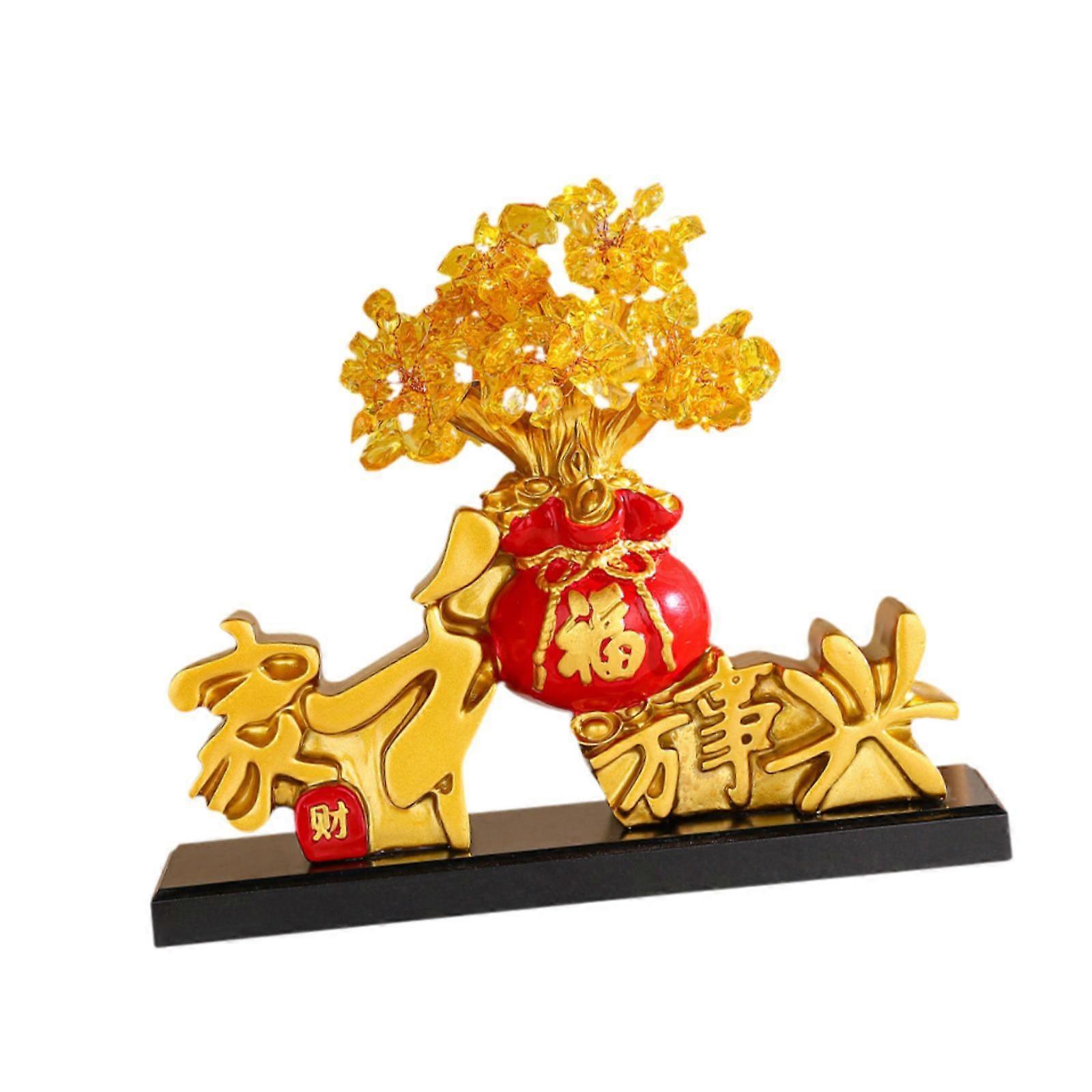 Chinese Feng Shui Wealth Tree Table Ornament 23x7x19cm for Home Accent Piece