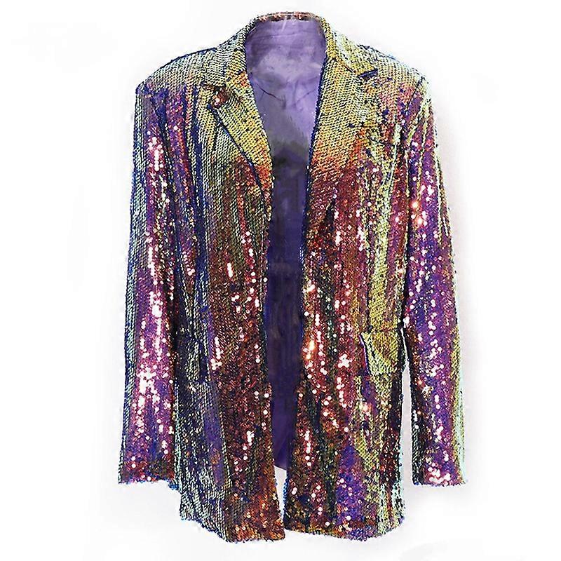Womens Shiny Sequin Blazer One Button Coats Casual Slim Fit Blazer Suit