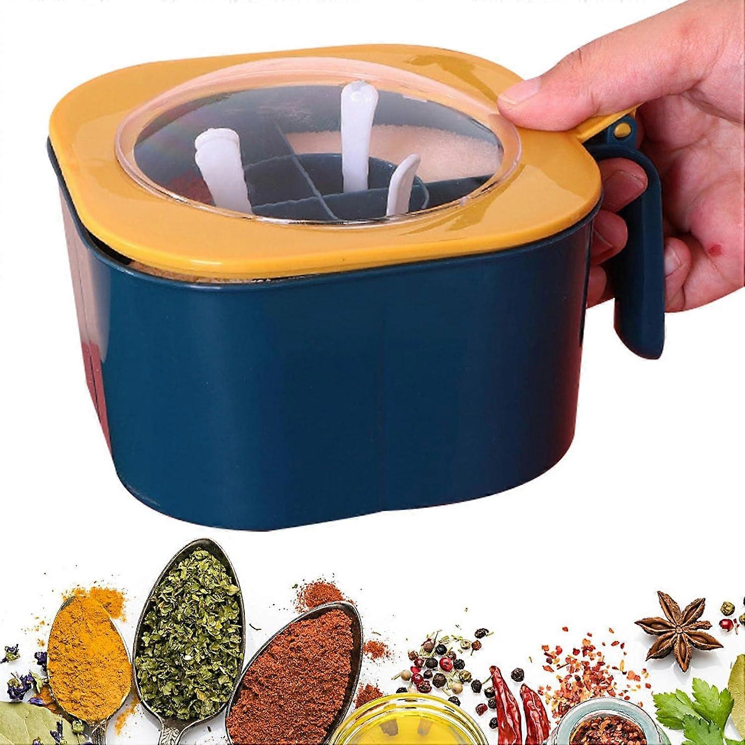 Kitchen Seasoning Box - Seasoning Jar Spice Jar 4 Compartments - Seasoning Storage Container with Handle, Seasoning Rack for Spice Salt Sugar Cruet